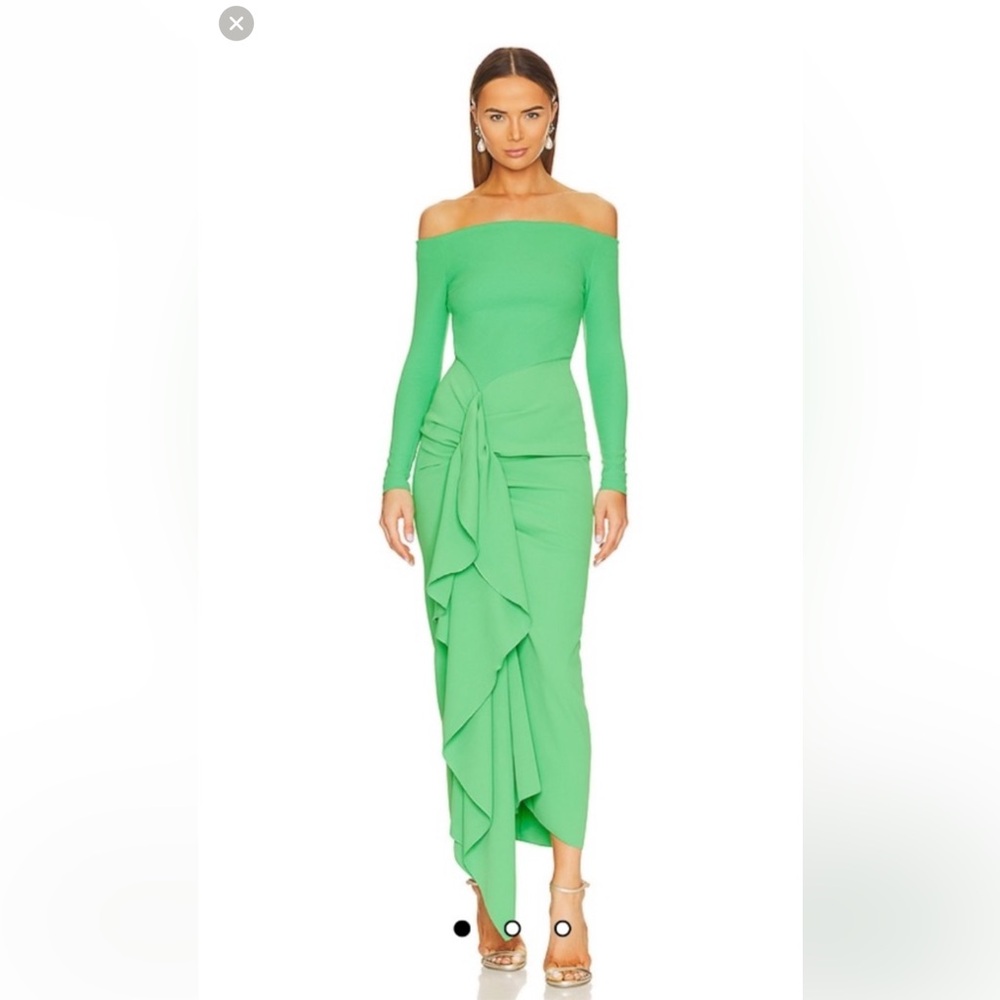 SOLACE London Lotus Midi Dress in Green